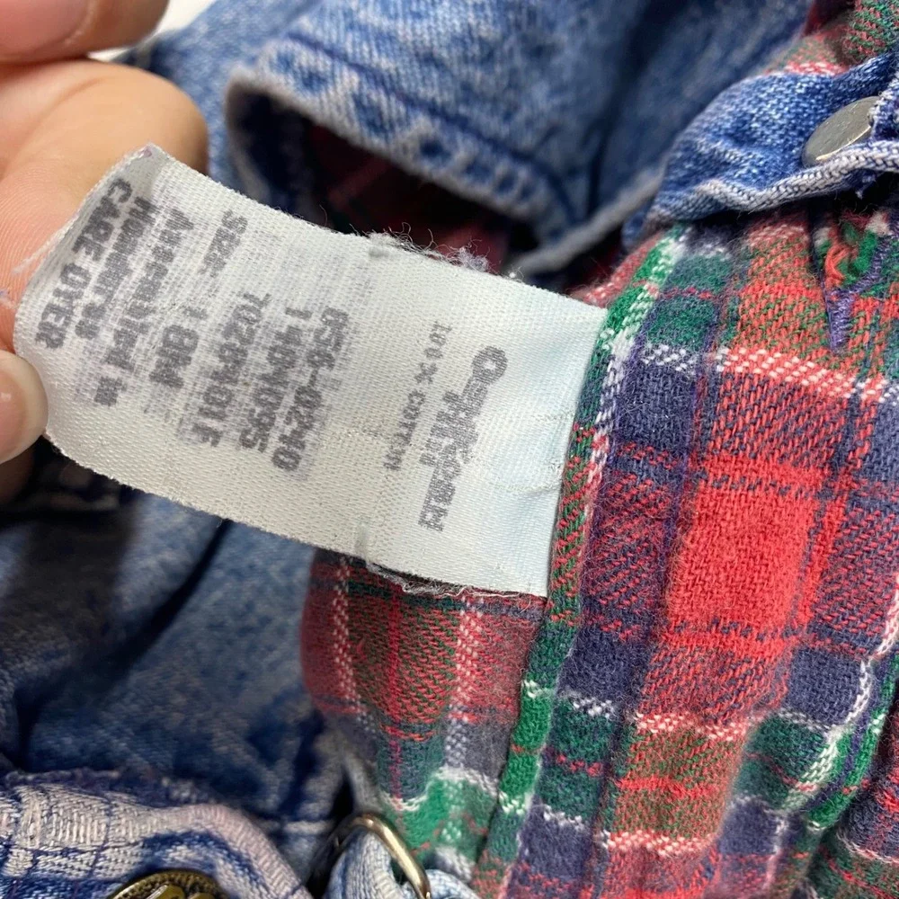 Vintage Baby OshKosh Bgosh Plaid Flannel Lined Denim Overalls 18M Blue 056-0240